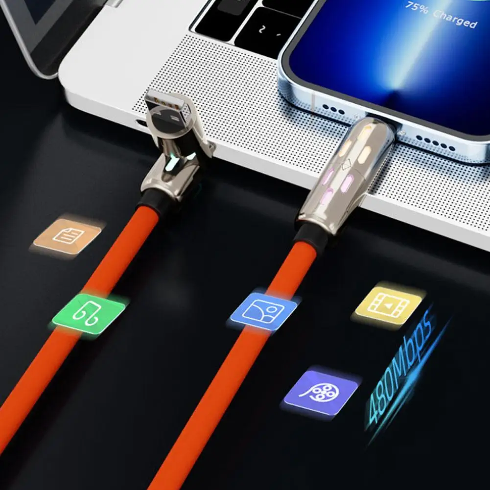 240W 4 in 1 Functional Super Fast Charge USB Type C Liquid Silicone Aluminum Alloy Data Cable For iPhone Huawei Samsung Xiaomi