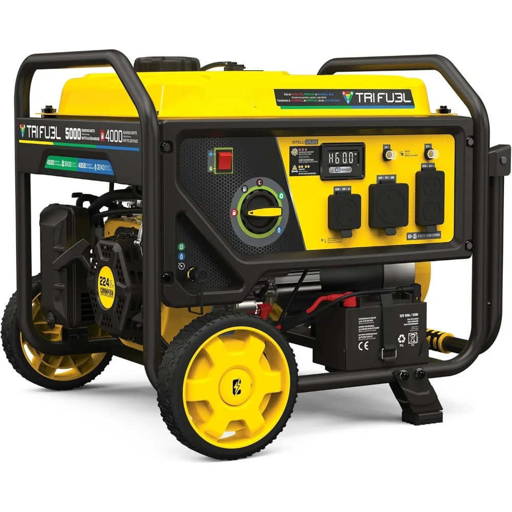 5000-Watt Electric Start Portable Generator with CO Shield, Tri Fuel RV Ready, Power Equipment