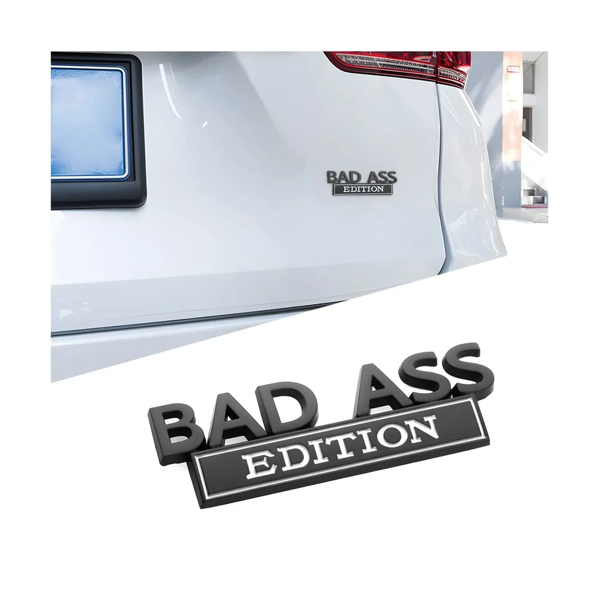 Car Bad Ass Edition Emblem, 3D Fender Badge Decal Car Sticker Accessories for Tailgate Front Hood Trunk ,Black+White