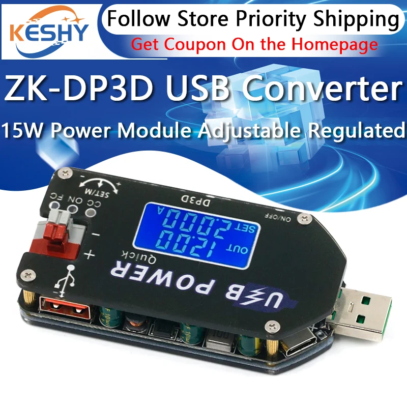 ZK-DP3D CNC USB TYEPE-C DC DC Converter CC CV 1-30V 2A 15W Power Module Adjustable Regulated power supply QC2.0 3.0 AFC