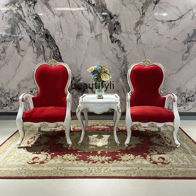 

A90 French solid wood leisure chair European luxury neoclassical living room single chair carved fabric chair