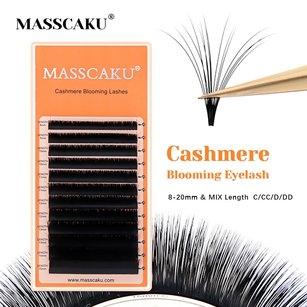 

MASSCAKU Cashmere Easy Fanning Eyelash Extensions 0.07mm Thickness Imported PBT Mink Easy to Apply Long Lasting Blooming Lashes