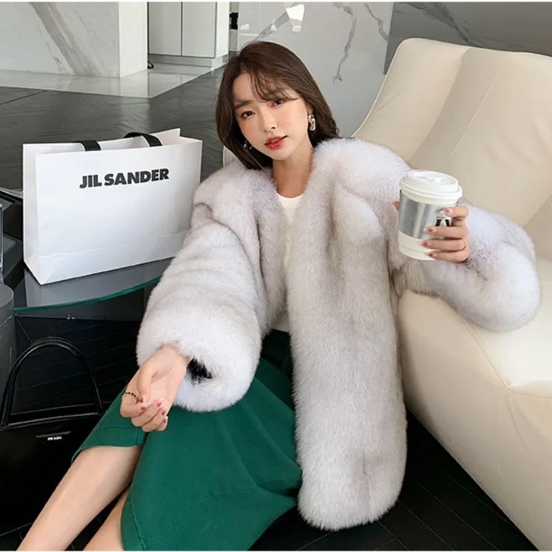 2023 Fashion Natural Silver Fox Fur Coat Women Fox fur Coat Black Real Fox Whole Skin Fur Winter Thick Soft Warm Fox Fur Jacket