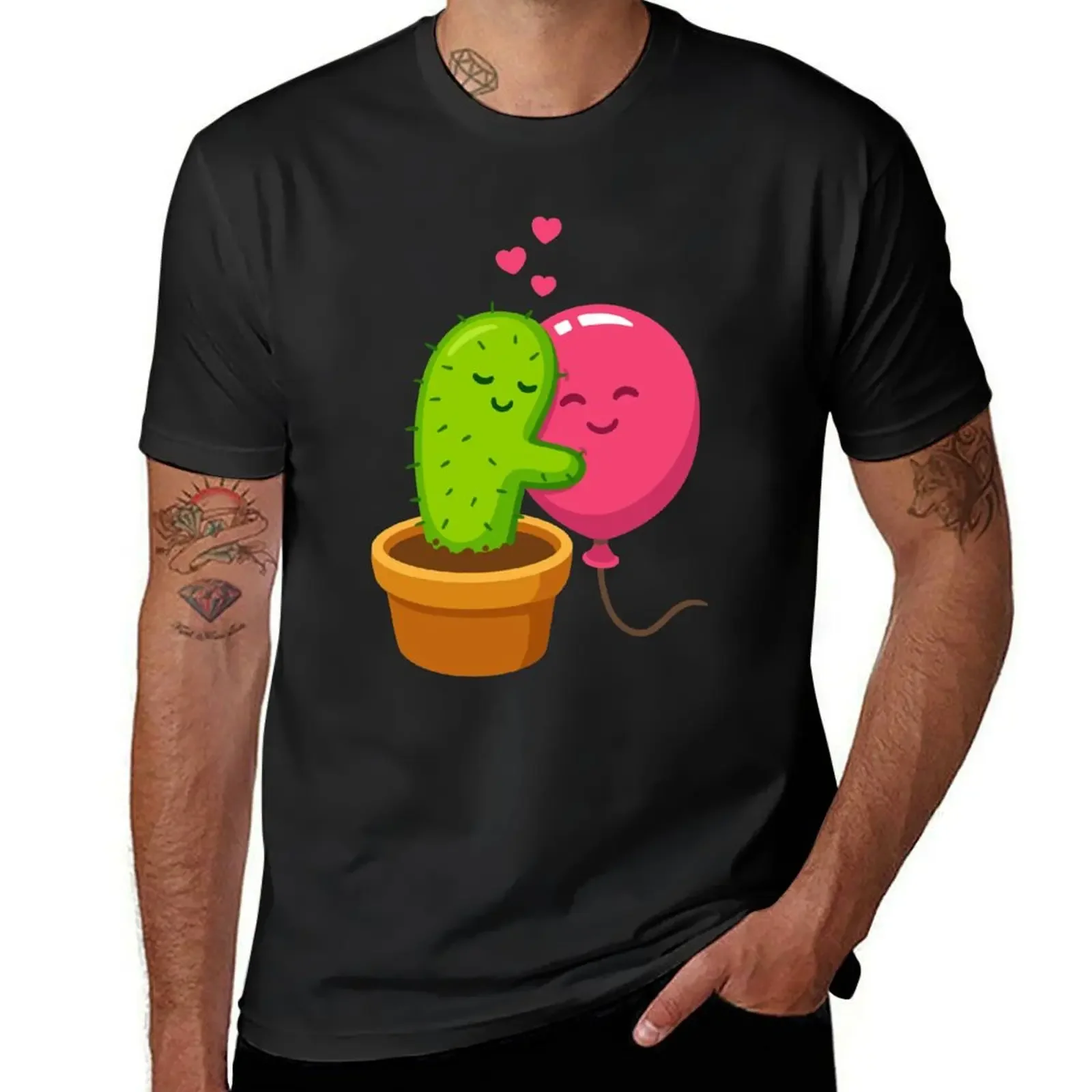 

Cactus hugging air balloon T-Shirt man clothes Blouse designer shirts cute clothes t shirts for men cotton