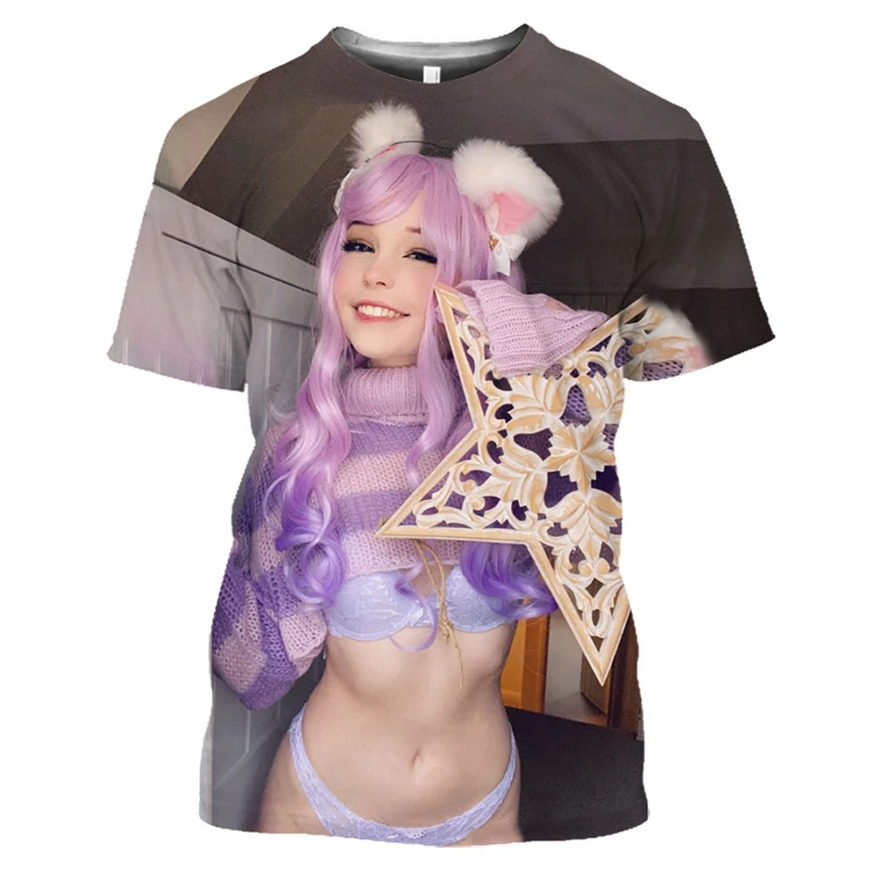 Belle Delphine Hentai Japanese Anime Mens Fashion 3d Printed T Shirts Cute Women Pattern Tops Tees Breathable Apparel Tshirt