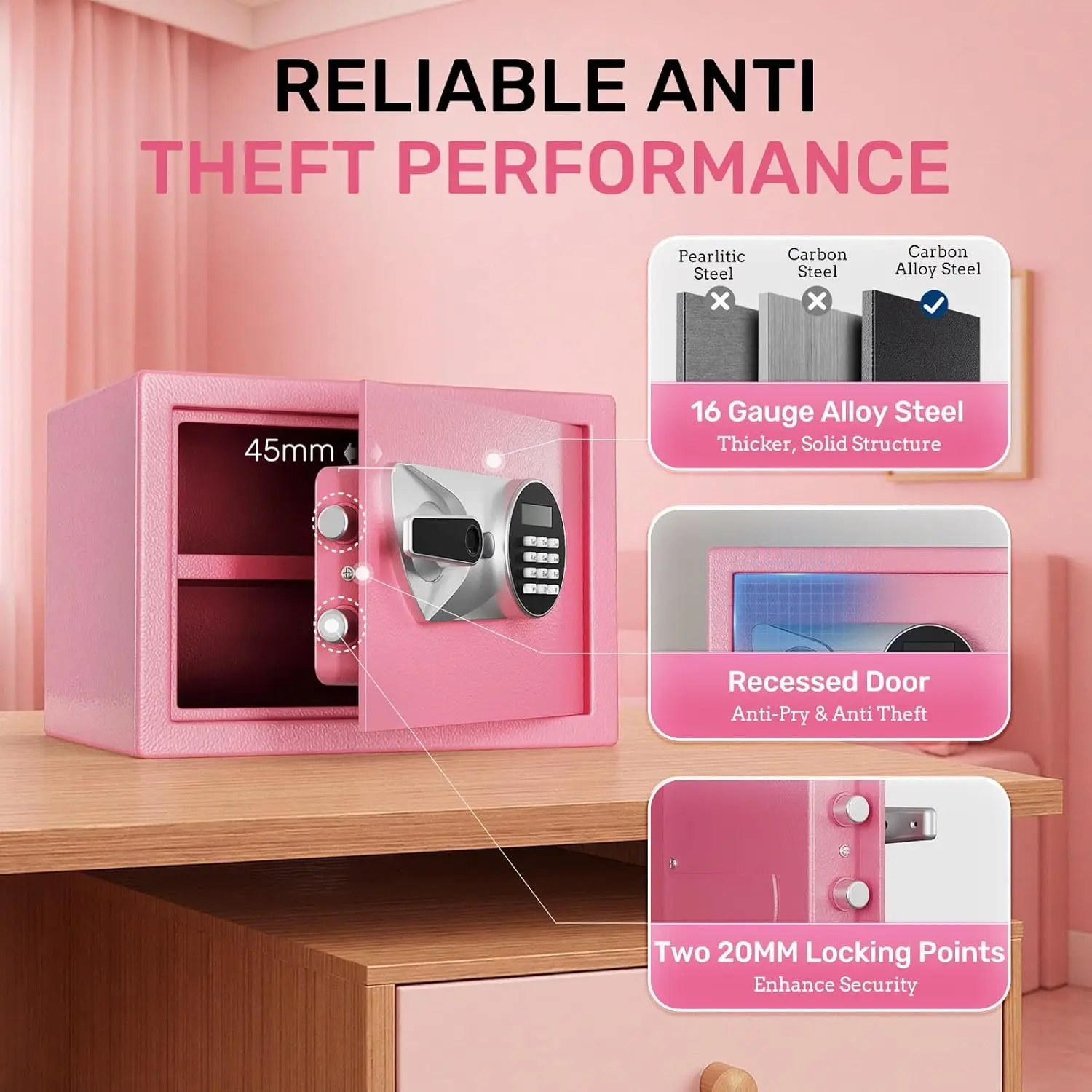 Home Biometric Safe 1.0 Cub Quick Access Fingerprint Lock Box With Keys Keypad Wall Mount Cabinet Safe Secure Money Jewelry with