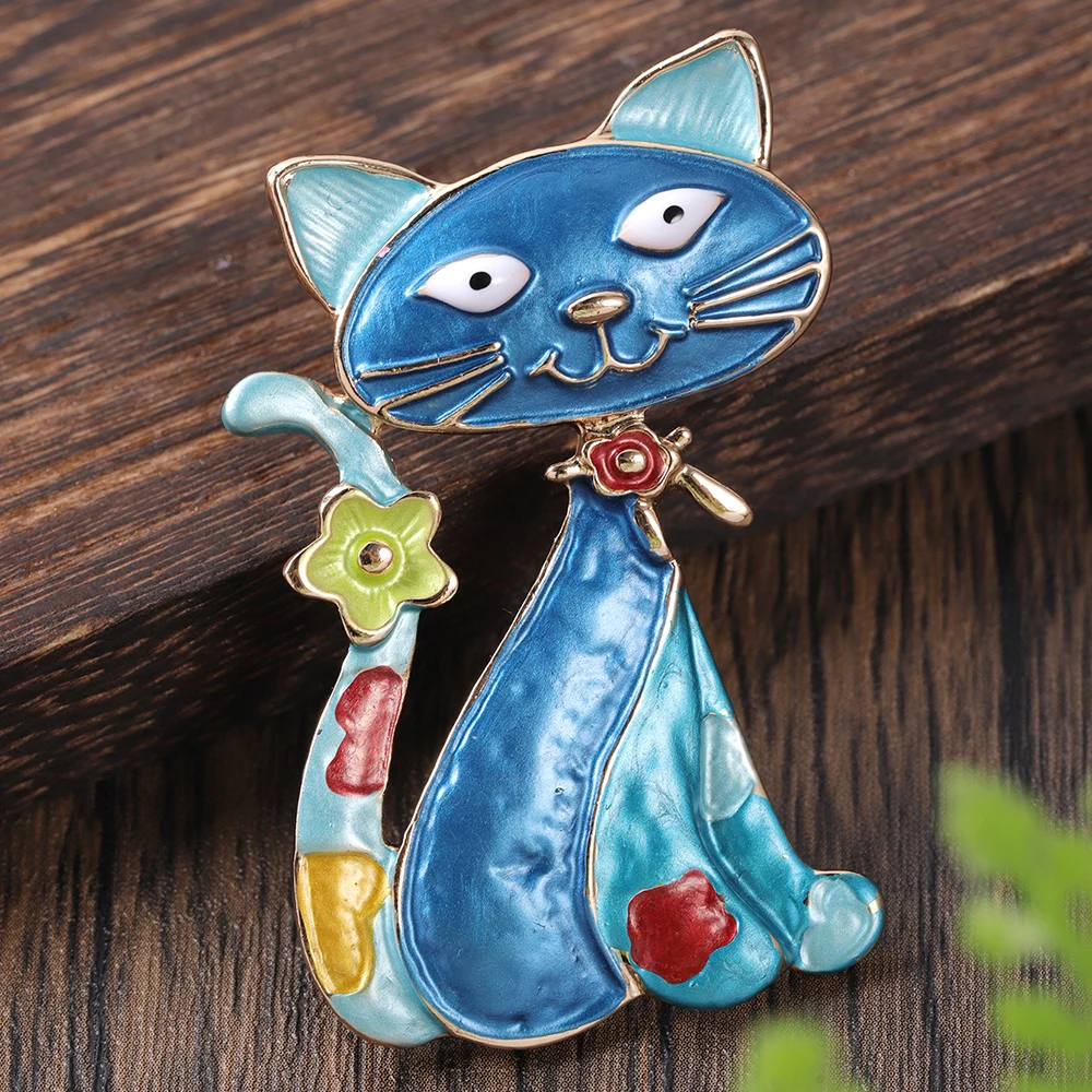 Fashion Multicolor Cat Shape Brooches for Women Accessories Girls New Trendy Drip Oil Brooch Pin Daily Party Prom Jewelry Gift