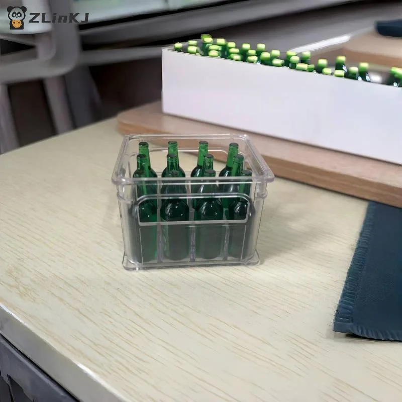 ▶4PCS Kitchen Decor Toy 1:12 Dollhouse Miniature Transparent Drink Storage Basket Beer/Cofee Basket Model Doll House Accessories