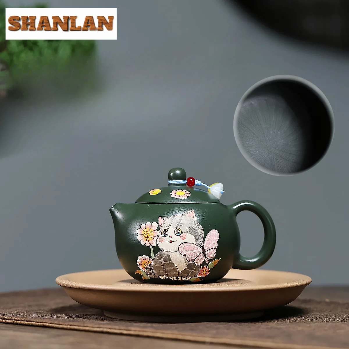 

180ml Boutique Yixing Purple Clay Teapots Famous Artists Handmade Cat Xishi Pot Raw Ore Green Mud Kettle Chinese Zisha Tea Set