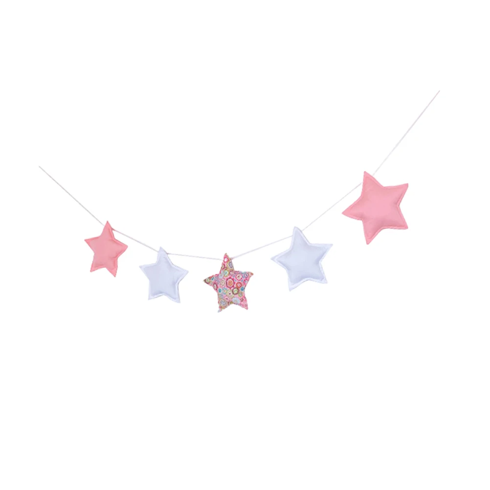 

Stars String Hanging Decor Stars Banner Kids Room Wall Decoration Photography Props Decorations (5 Stars, Pink + White + Cloth)