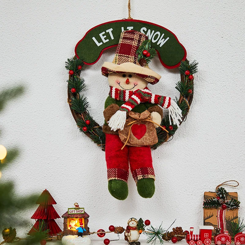 Christmas decorations old man snowman elk rattan wreath door wall hanging Christmas tree scene pendant arrangement