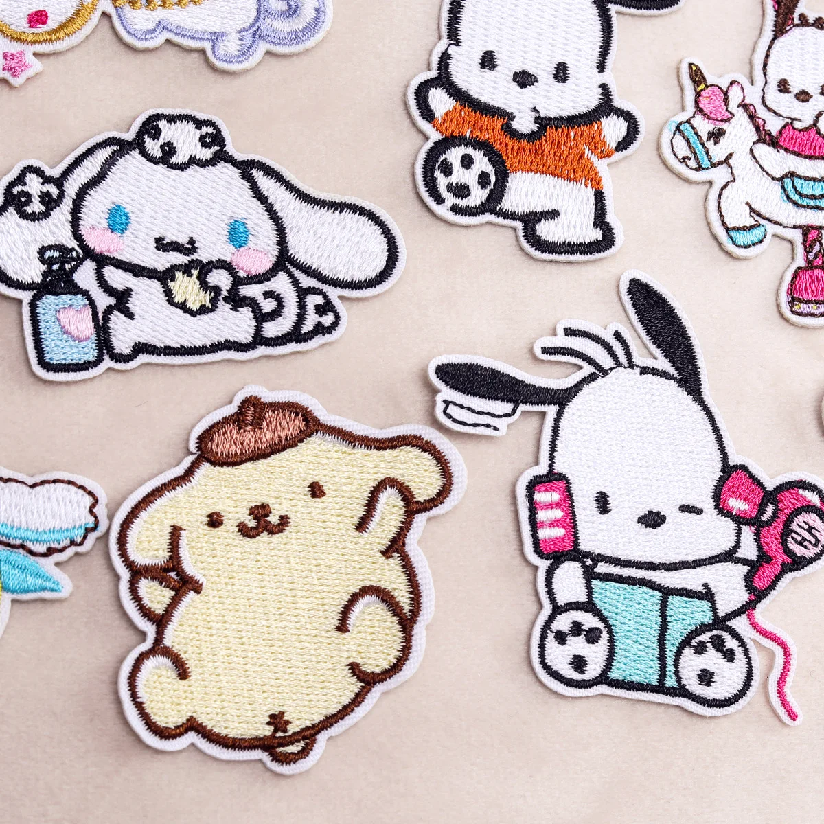 6/7/10Pcs Anime Cinnamoroll Pochacco Pompom Purin Kwaii Applique For Sew Child Clothes Iron on Embroidery Patch Coat Decor Badge