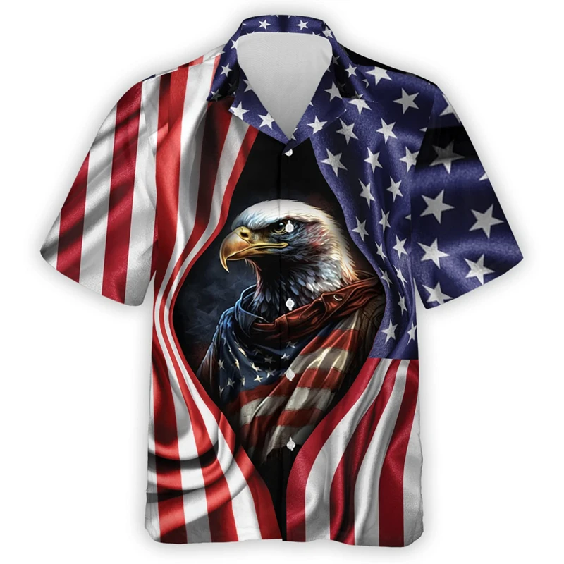 2024 American Independence Day 3D Print Shirts For Men Clothes Happy July Fourth Women Blouses USA Eagle Patriotic Lapel Blouse