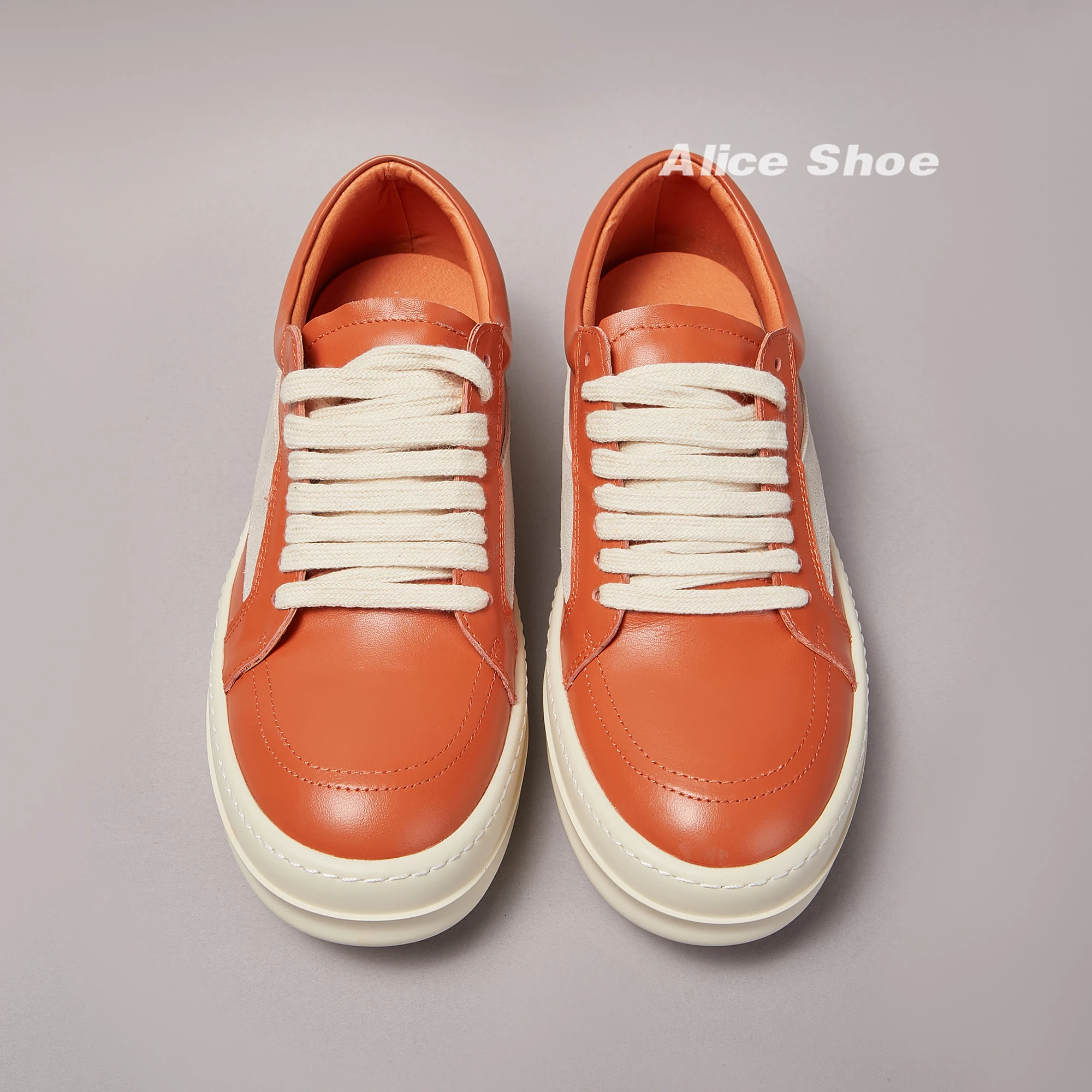 Casual Women Shoe Low Top Men Sneaker Quality Orange Cow Leather Icks Designer Luxury Quality ow-en Platform Thick-sole Shoe