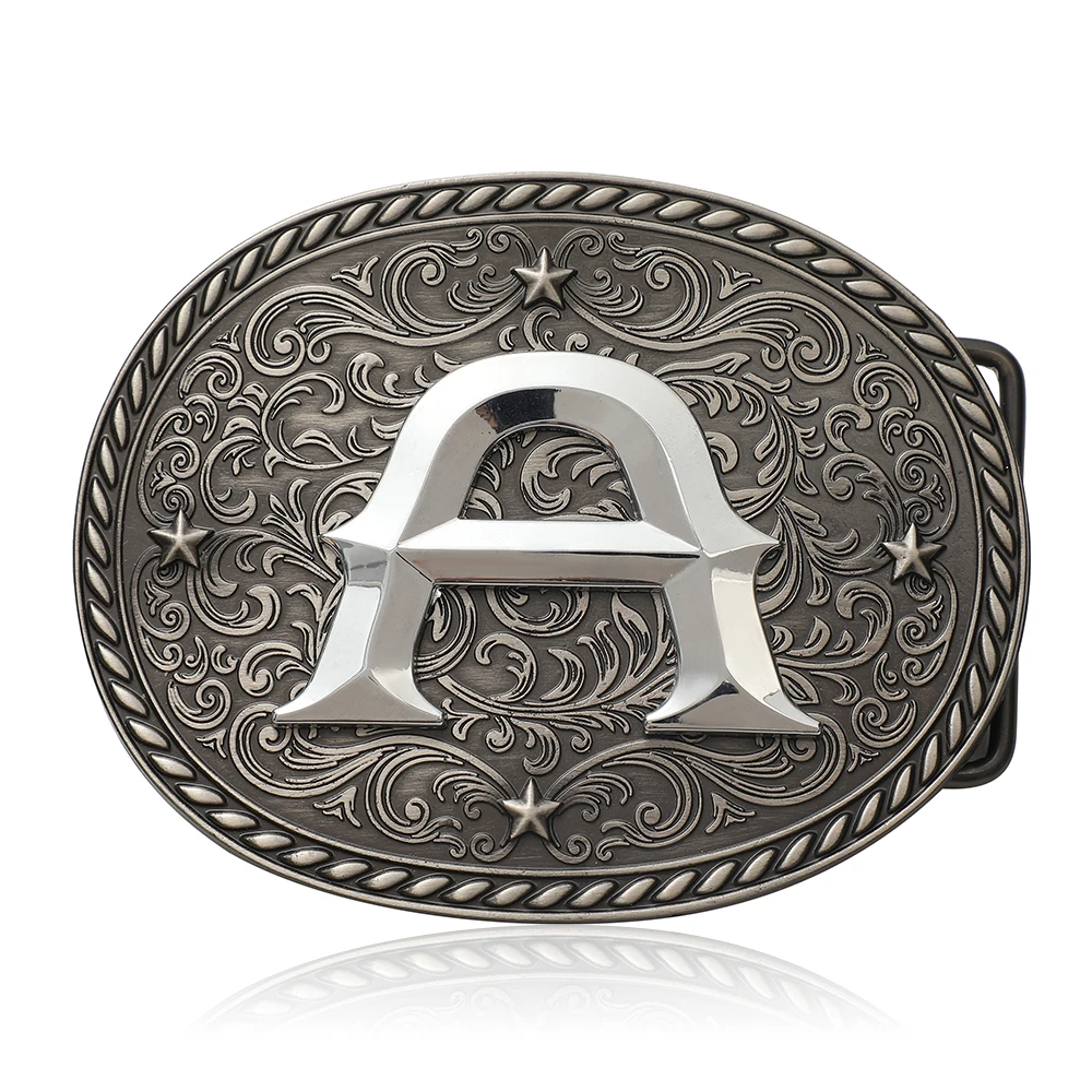 

Western denim zinc alloy men's novel letters A-Z paired with leather belt for men's belt buckle