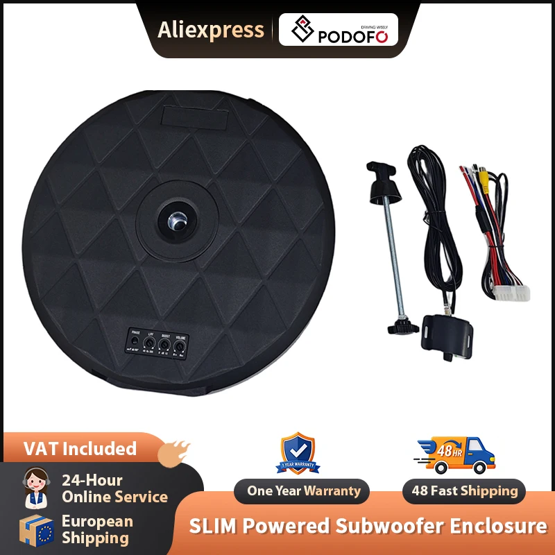 Podofo 12-Zoll Slim Powered Subwoofer-Gehäuse und Audiokabel Auto-Subwoofer passt in das Reserverad für den Austausch des Auto-Ersatzrads.