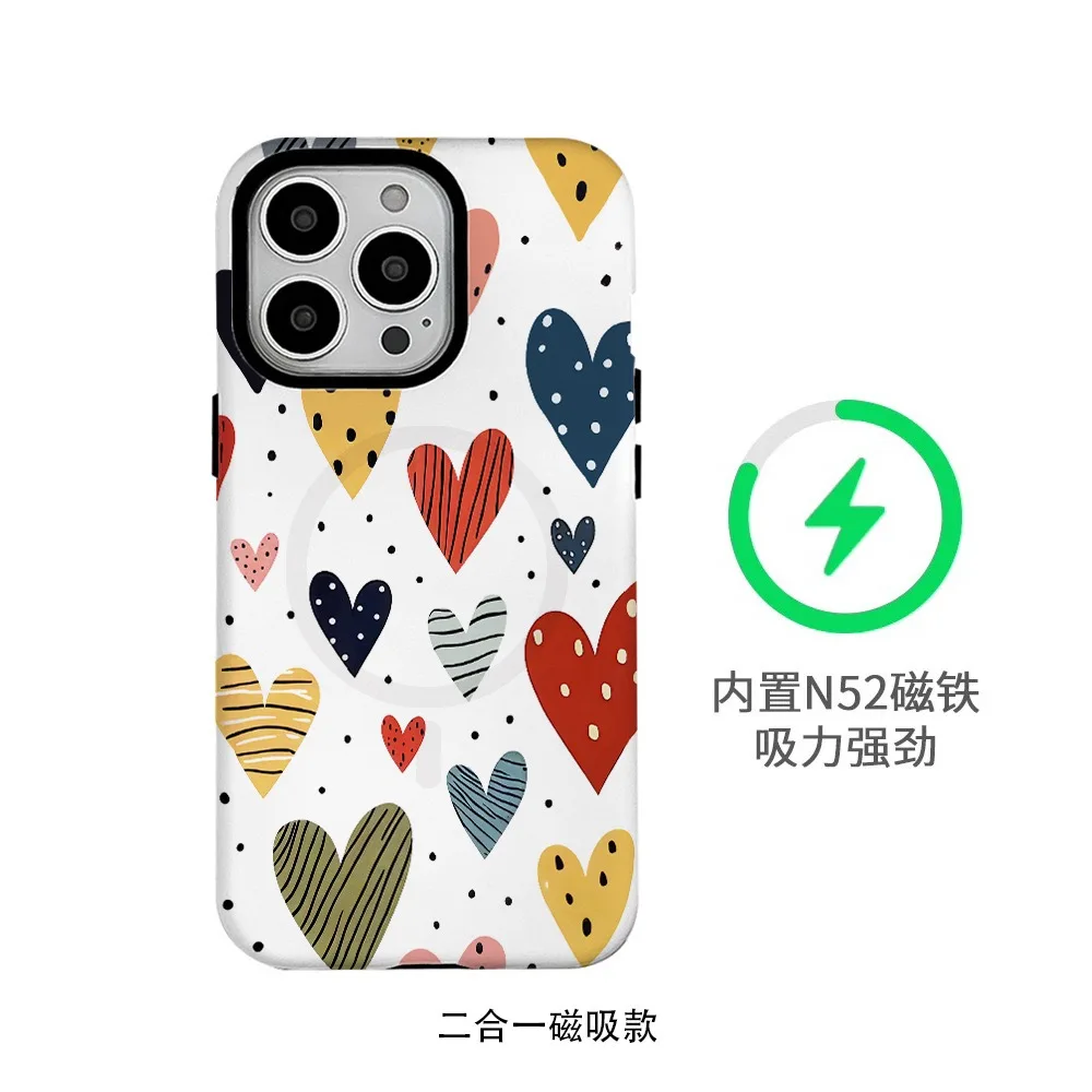 

Colorful Heart-shaped Dots Case for IPHONE 17Air 16ProMax 15Plus 14 13 12 Mini 11 Acrylic TPU Two in One Magnetic Phone Cases