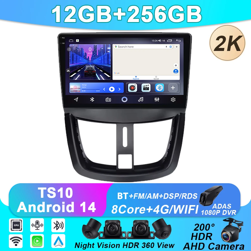 

For Peugeot 207 207CC 2006 - 2015 Video Player Android Auto Car Radio GPS Navigation 4G Multimedia Stereo 2K Carplay No 2din DVD