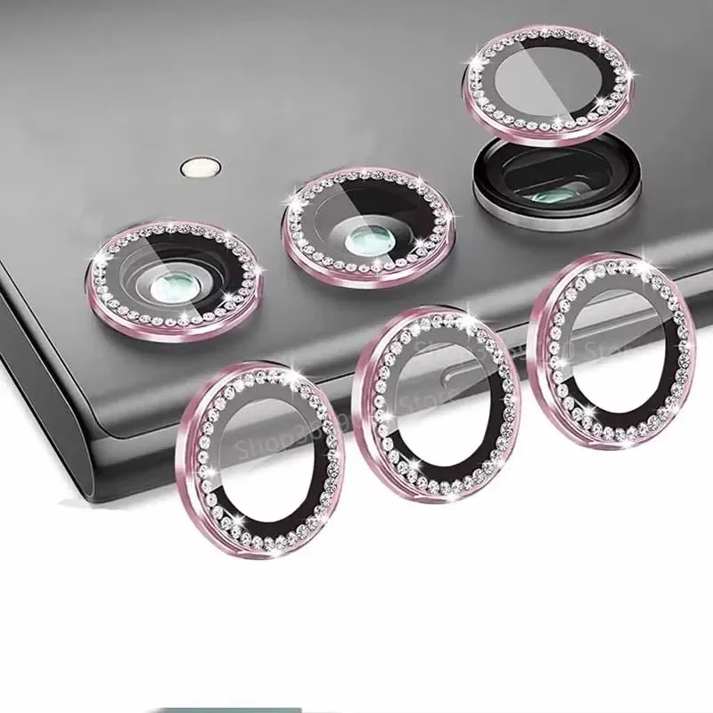 For Samsung S25 Ultra 3D Lens Film For Samsung Galaxy S25 S24 S23 Ultra S24 FE Diamond Metal Ring Camera Protector