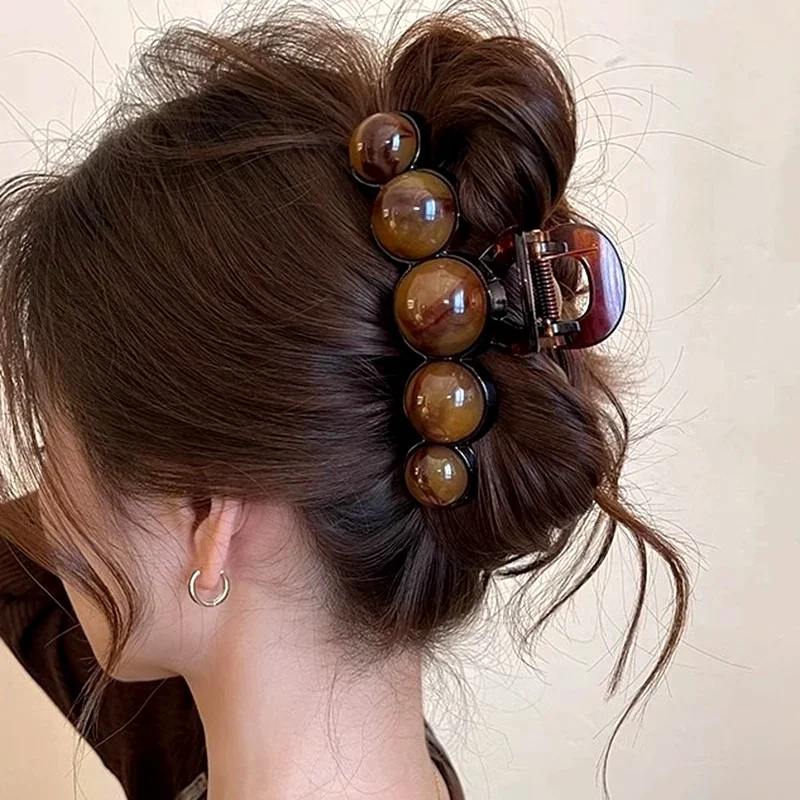 

Retro Gradient Beaded Hair Claw 11Cm Women's Geometric Plastic Hairpin Shark Clip Fashion Everything Hair Clip Hair Accessories