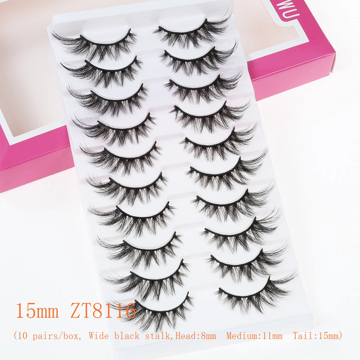 Xuanfeiwu ふわふわクラスターラッシュ、フルストリップ、外側の角に細く長く、前が短く後ろが長く、硬い茎付きの自然でリアルなつけまつげ、クロスクラスターラッシュ、濃密なフォックスアイラッシュ