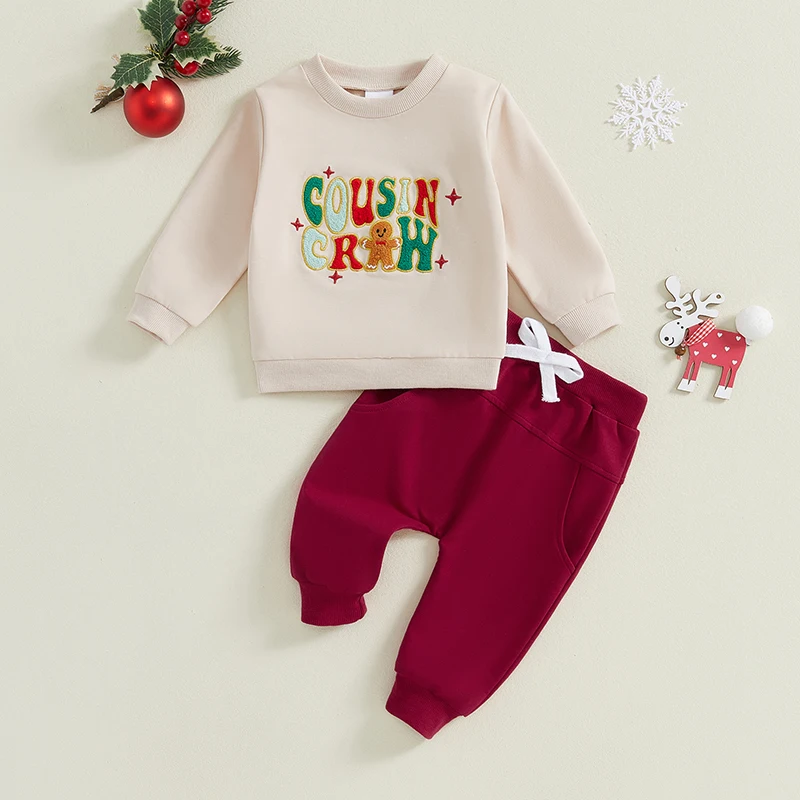 Toddler Baby Boy Christmas Outfit Cousin Crew Sweatshirt Pants Cute Gingerbread My First Christmas Baby Boy Outifts