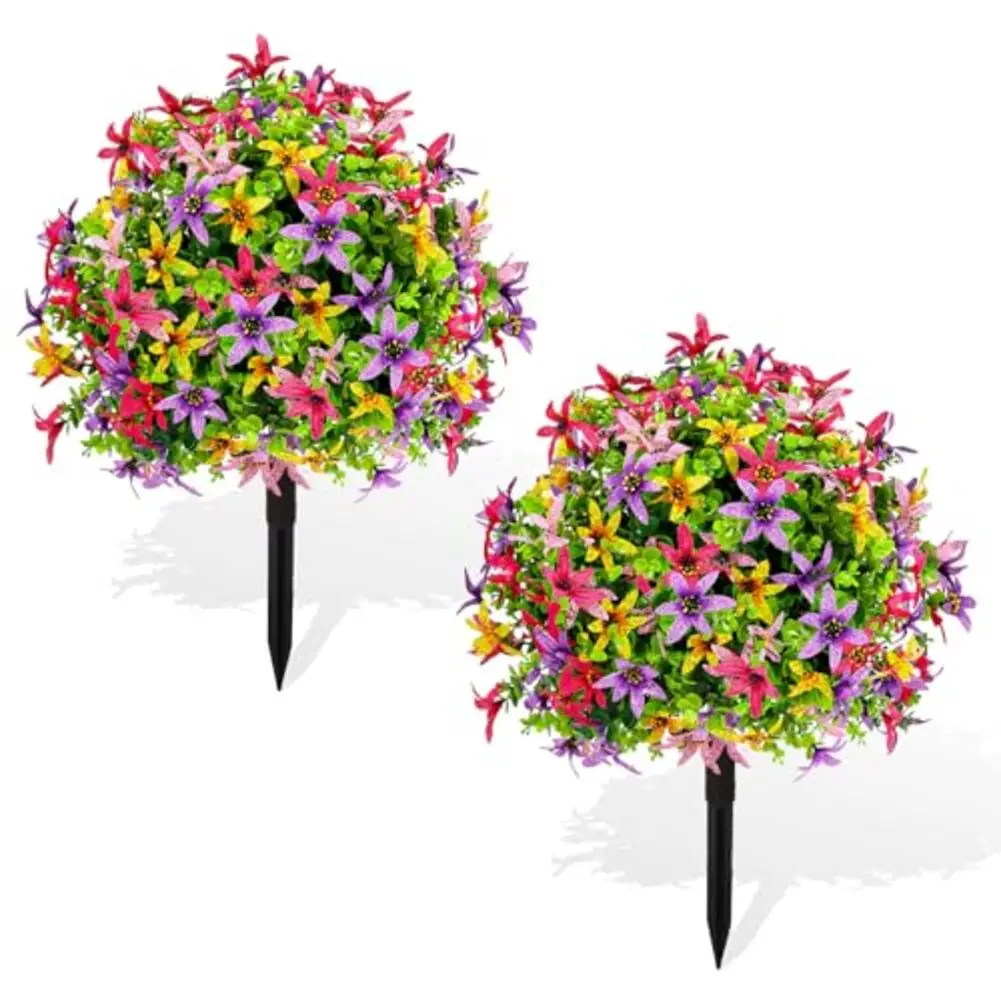 

Easy Installation Garden Decor Faux Boxwood Plant Artificial Topiary Ball Colorful Floral Design Easy Installation Ground Spike