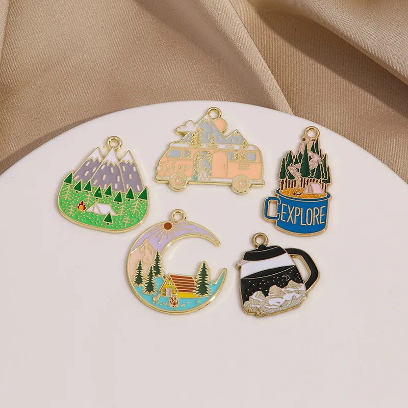

DIY Jewelry Findings 40pcs Colorful Enamel Alloy Plant Mountain Cup Car Moon Metal Trendy Charms Fit Bracelet Necklace Earrings