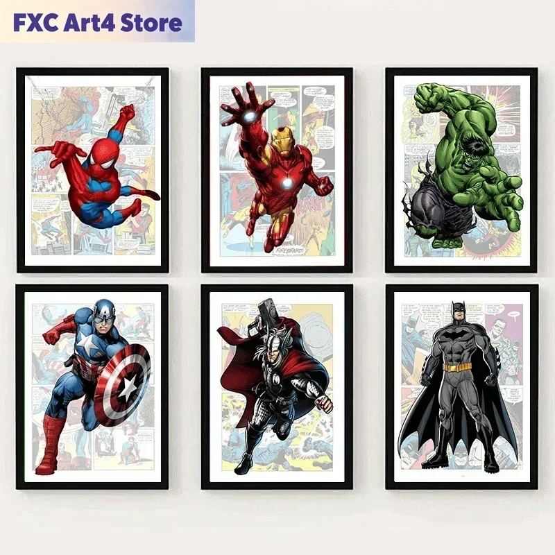 Pósteres sin marco de Disney Marvel Avengers Comics, Spiderman, Capitán América, pintura en lienzo, impresiones, imagen de pared, decoración para habitación de niños