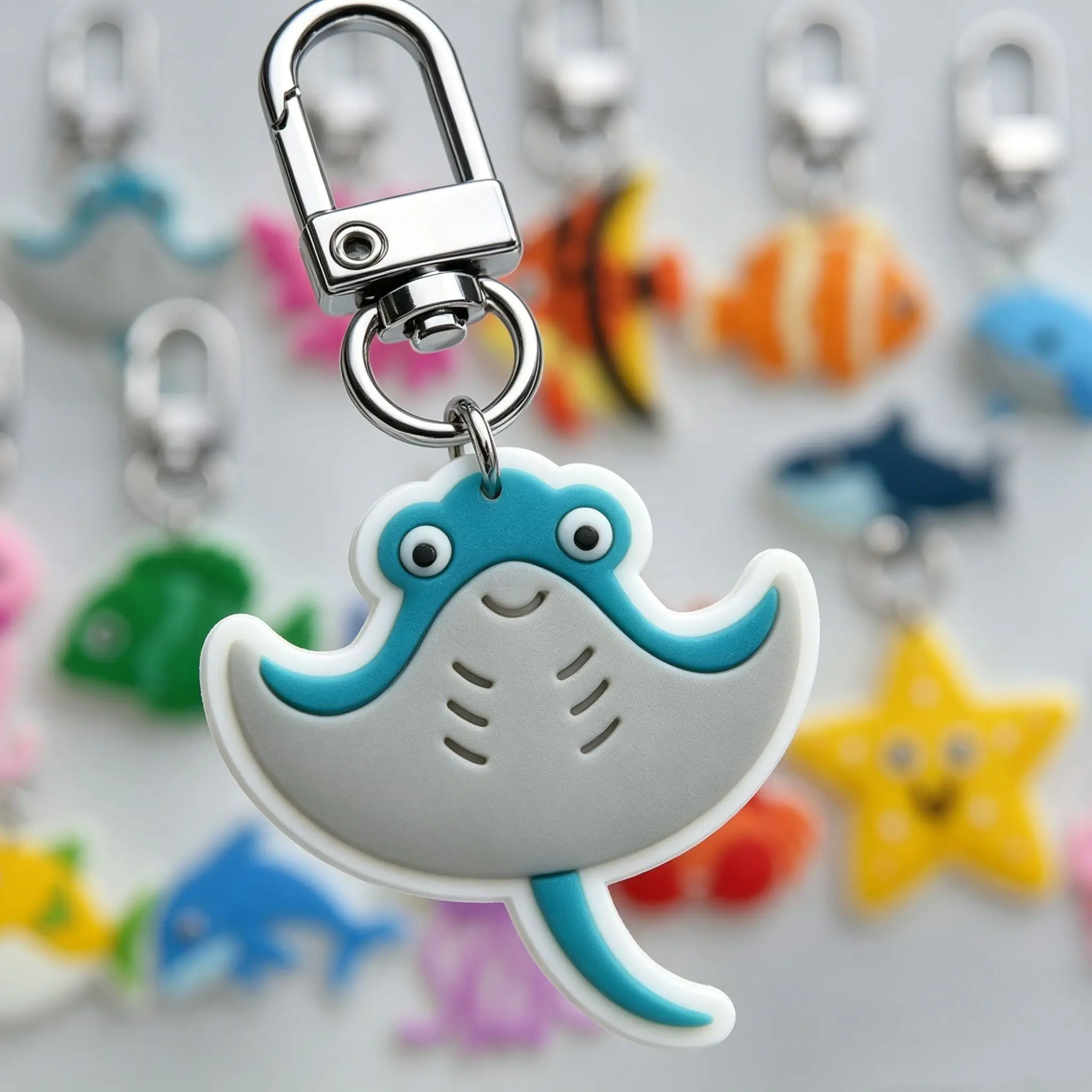 20PCS Ocean Animal Keychains Bulk, Cute Marine Sea Creature Keychain Set Octopus Starfish Fish Crab Dolphin Charms for Bags