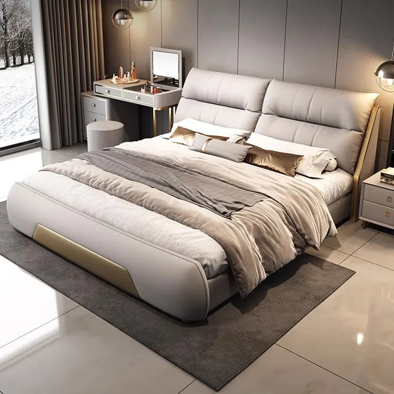

#For Trendy Deluxe Bedroom Furniture Set King Bed Modern Leather Wood Modern Frame Deluxe Simple Bedroom Double Bed