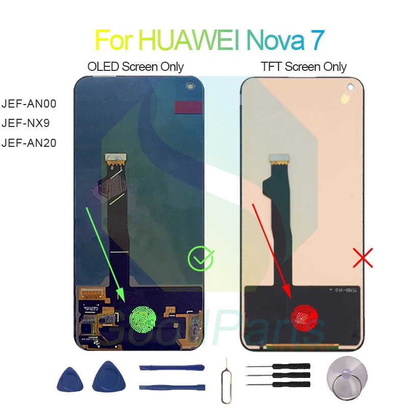 for HUAWEI Nova 7 5G Screen Display Replacement 2400*1080 JEF-AN00, JEF-NX9, JEF-AN20 Nova 7 5G LCD Touch Digitizer Assembly