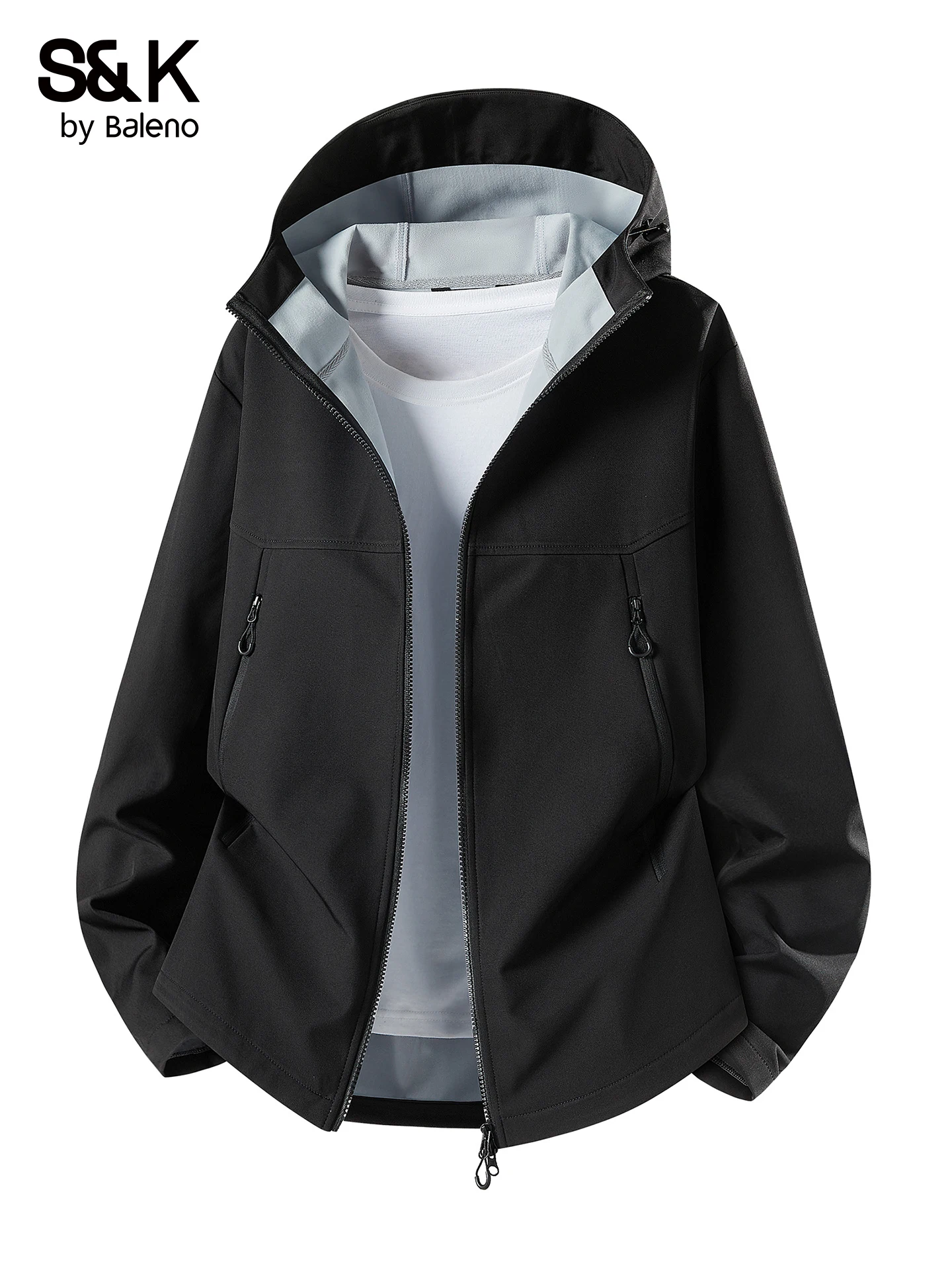 Baleno Men's Outdoor Windproof Loose Fit Hooded Jacket Fashionable Urban Style Polyester Fabric Long Sleeve Zipper Closure