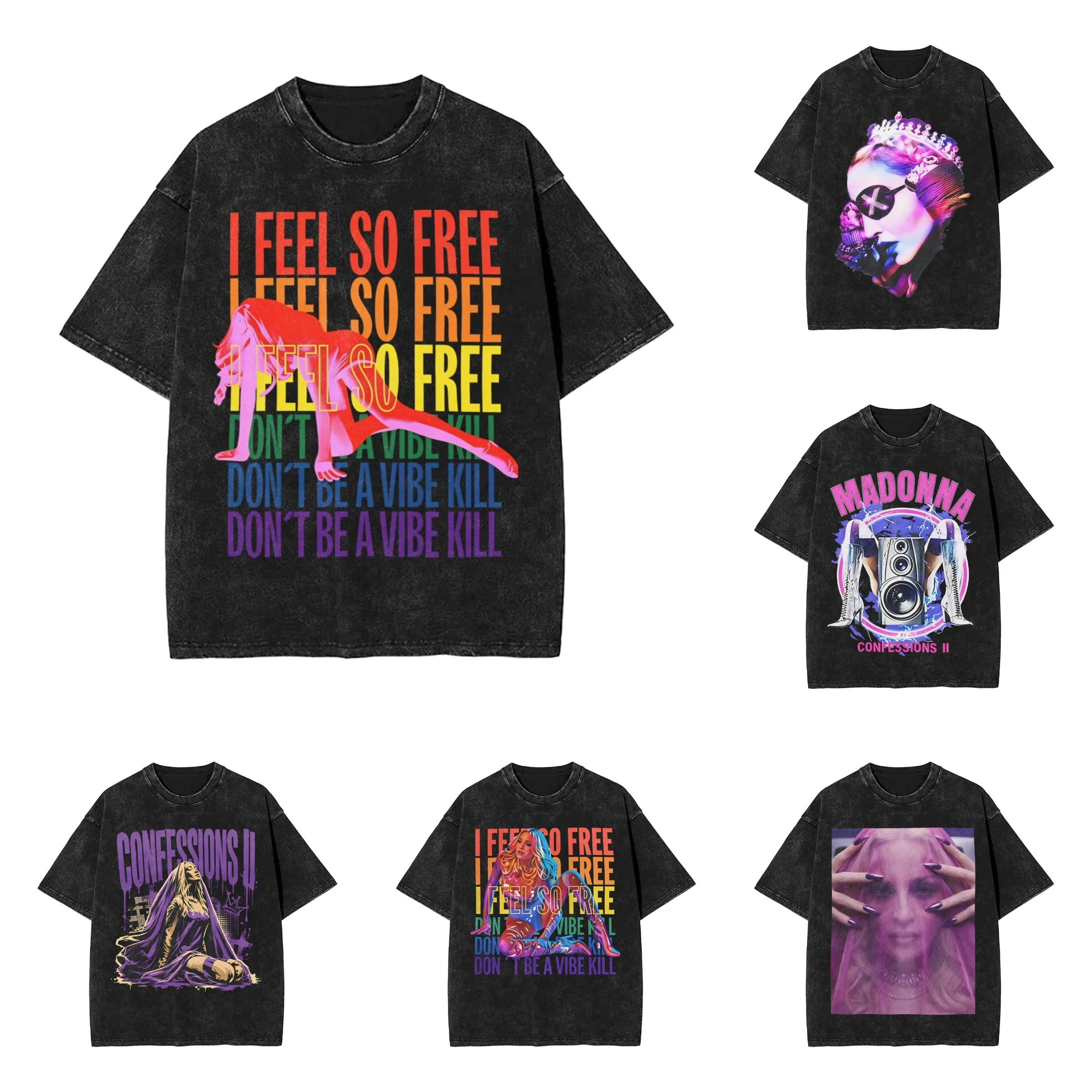 I Feel So Free M-Madonna Confessions II T Shirts Washed 100% Cotton Harajuku T-Shirts  Casual Men Women Streetwear Summer Tees