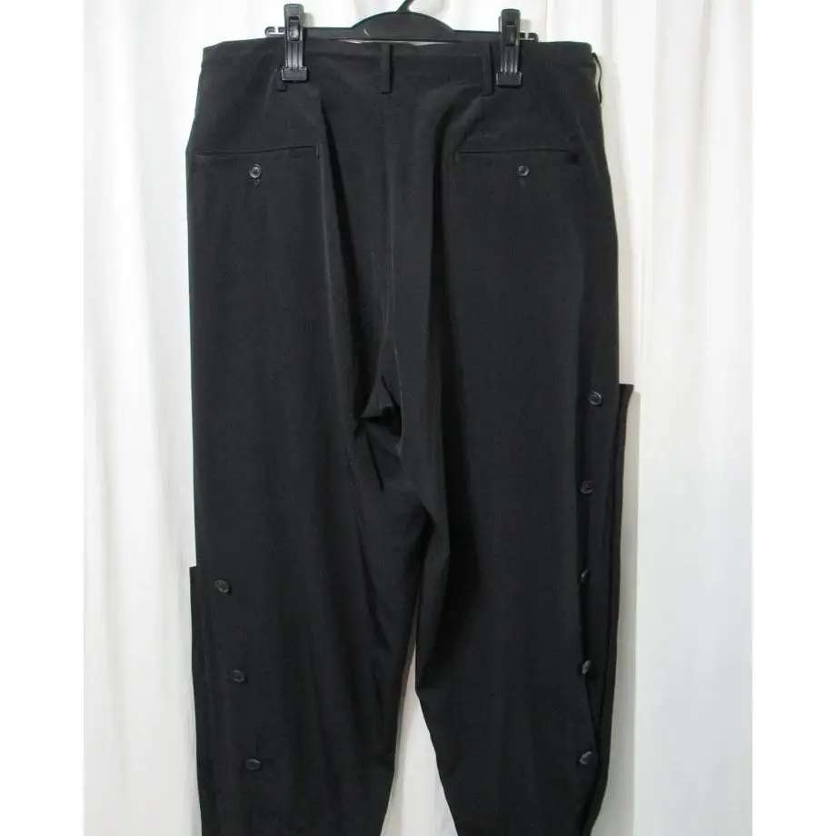 TOP-YAMAMOTO ® Black loose wide-leg pants Men's drawstring waist multi-pocket casual trousers for simple commuting