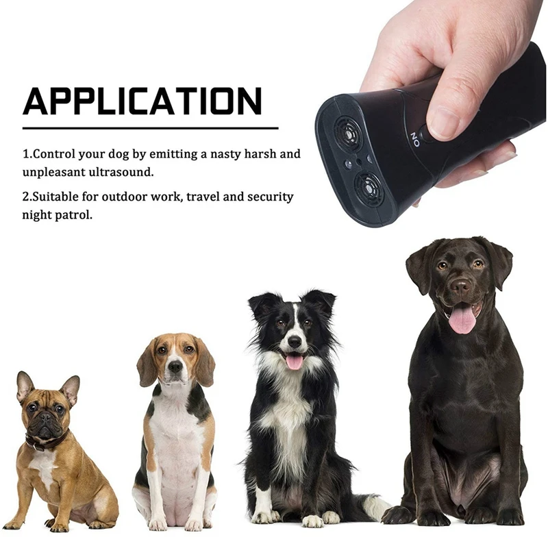 Ultrasonic Bark Stopper com luz LED, Handheld Dog Repeller, portátil, alimentado por bateria