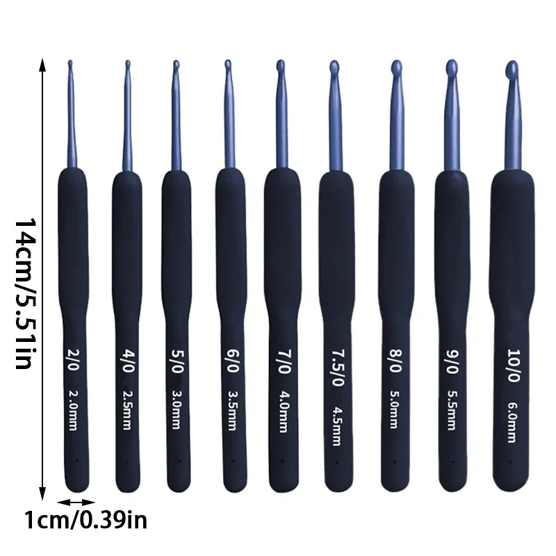 9Pcs Blue Soft Handle Crochet Set DIY Sweater Knitting Crochet With Tool Kit Silicone Non Slip Crochet Sewing Tool