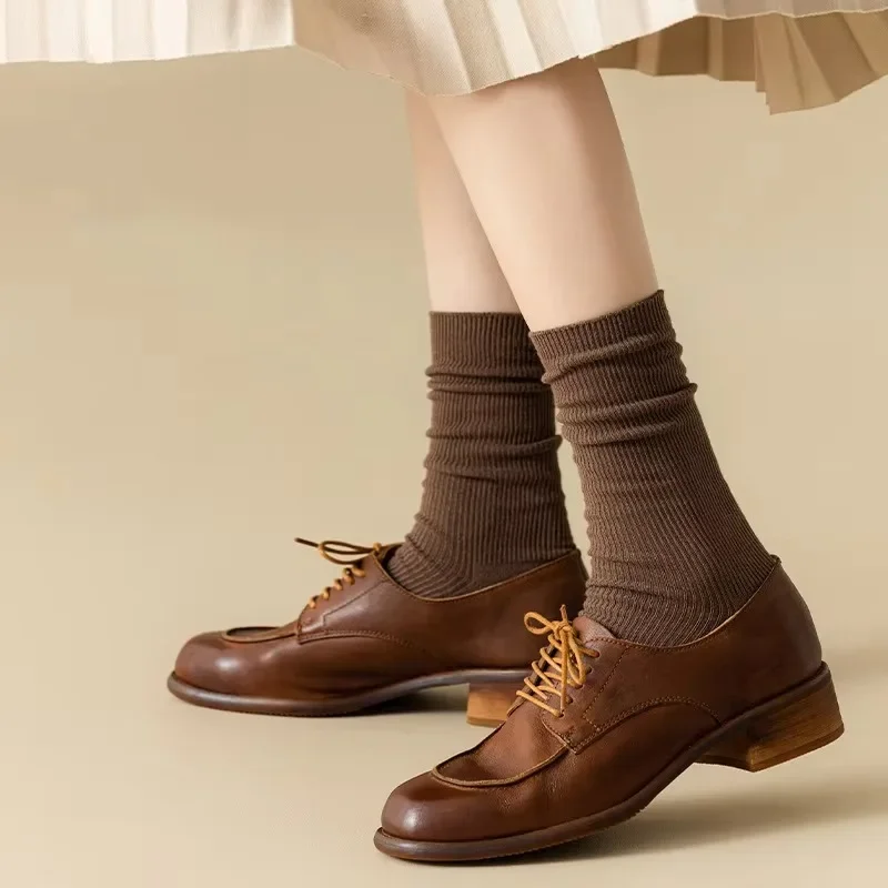 Maillard Socks Autumn/Winter Mid Socks New Style Paired with Boken Shoes Double Needle Retro Stacking Women's Long Socks
