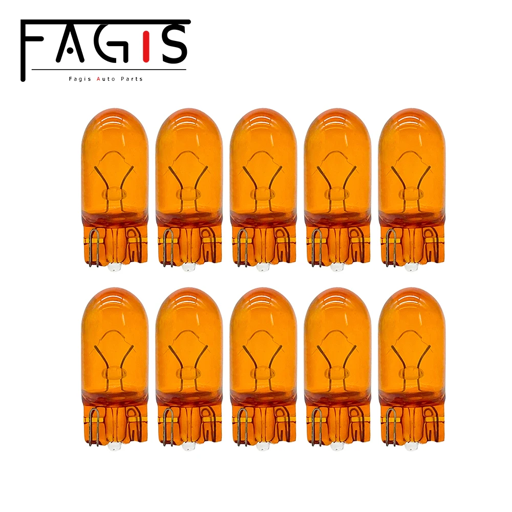 Fagis 10 Pcs T10 158 194 WY5W 12V 5W Natural Amber Light Wedge Signal Lamp Instrument Light Reading Light Clearance Halogen Lamp