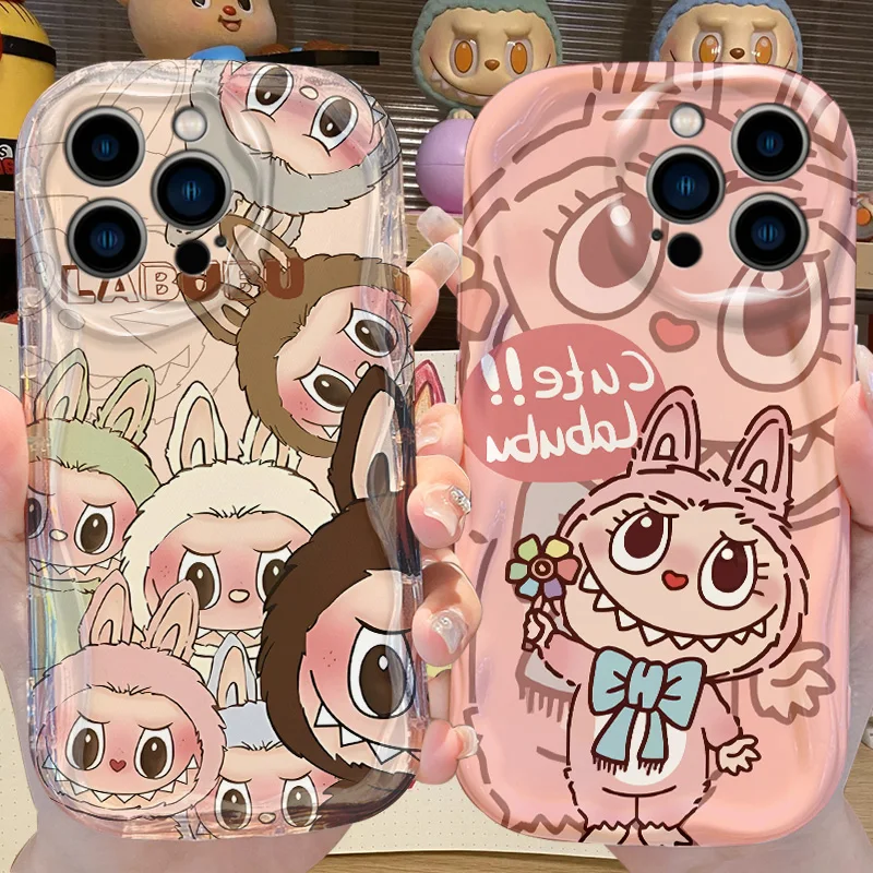 Labubu Wave Phone Case for iPhone 16 15 14 Pro Max 13 12 Mini 11 XS X XR 8 7 Plus SE 2022 2020 Soft Shockproof Back Cover Funda