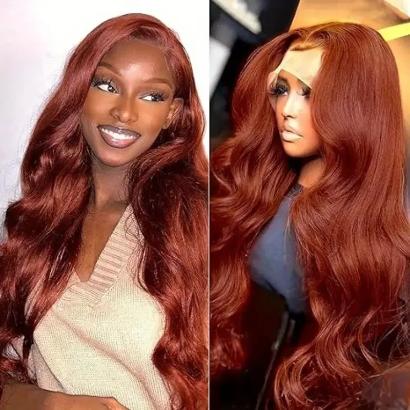 

Reddish Brown Lace Front Wig Human Hair 13x4 Transparent 200% Density Reddish Brown Body Wave Lace Front Wigs Human Hair