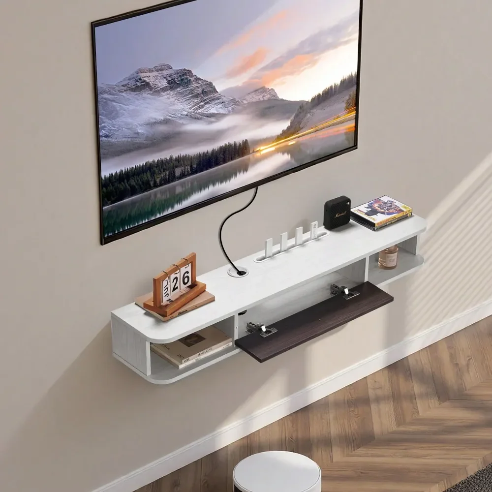 

TV Stand, 47 In Wall Mount Entertainment Center With Cable Hole, Modern Floating TV Shelf With Storage Cabinet, Particle Board