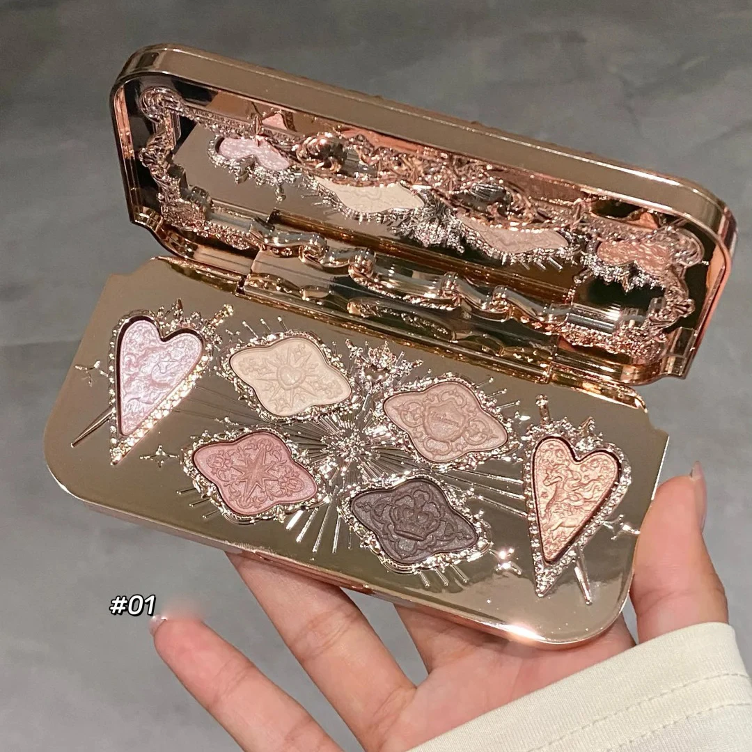Flower Knows Knight Unicorn 6 Color Satin Eyeshadow Palette Shimmer Matte Long Lasting High Pigment Fairycore Dreamy Makeup