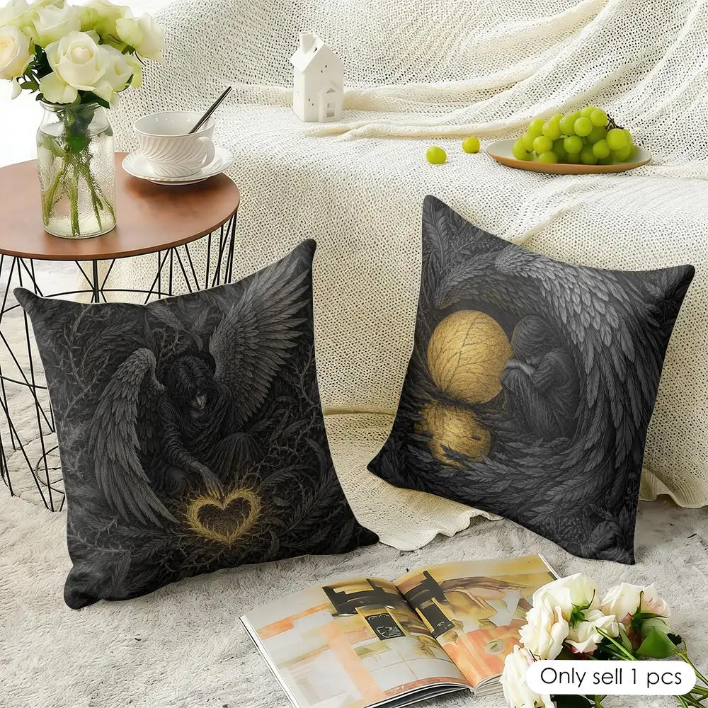 Angel Gothic Baroque Mythical Cushion Cover Natural Linen Organic Fabric Double-Sided Printing Breathable Perfect For Home Decor