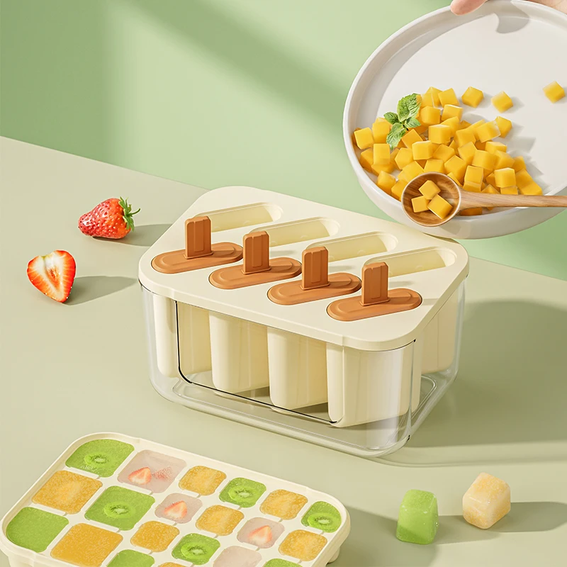 Silicone Ice Cube Tray with Lid, 8/22 Compartments, Food Grade Ice Maker for Home Use, Ice Pop and Ice Cream Mold