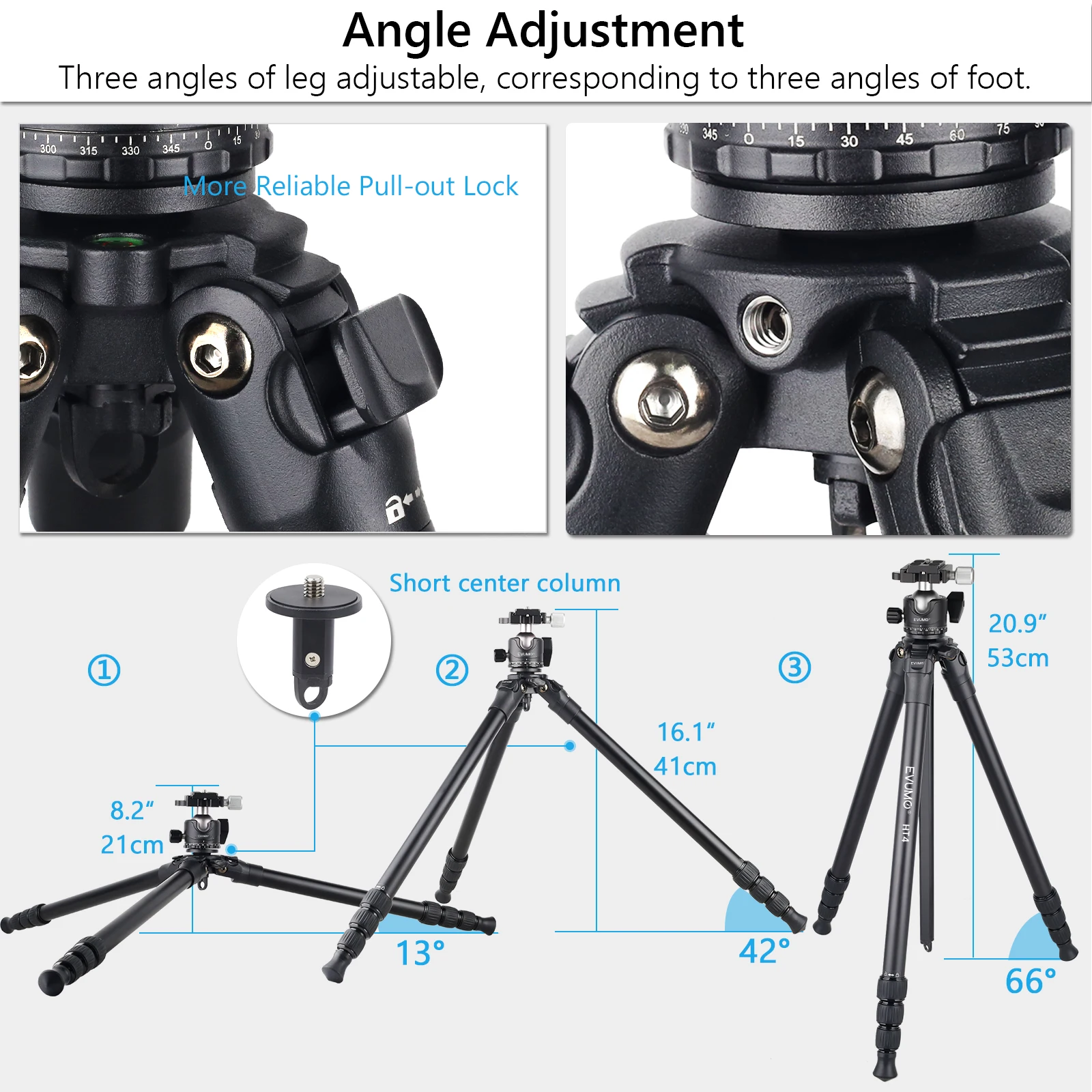EVUMO 65\'\' Tripod for Camera Portable Compact Aluminum Monopod Phone Stand Load 15kg HT4 with 36mm Panoramic Ball Head