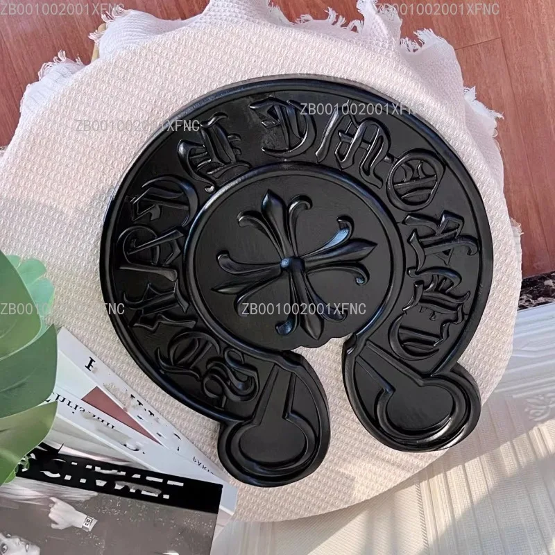 Robustes Retro-Kreuz Silberdekor, Massivholz-Schnitzerei Großes Ornament für Wohnzimmer, Schreibtisch & Wand
