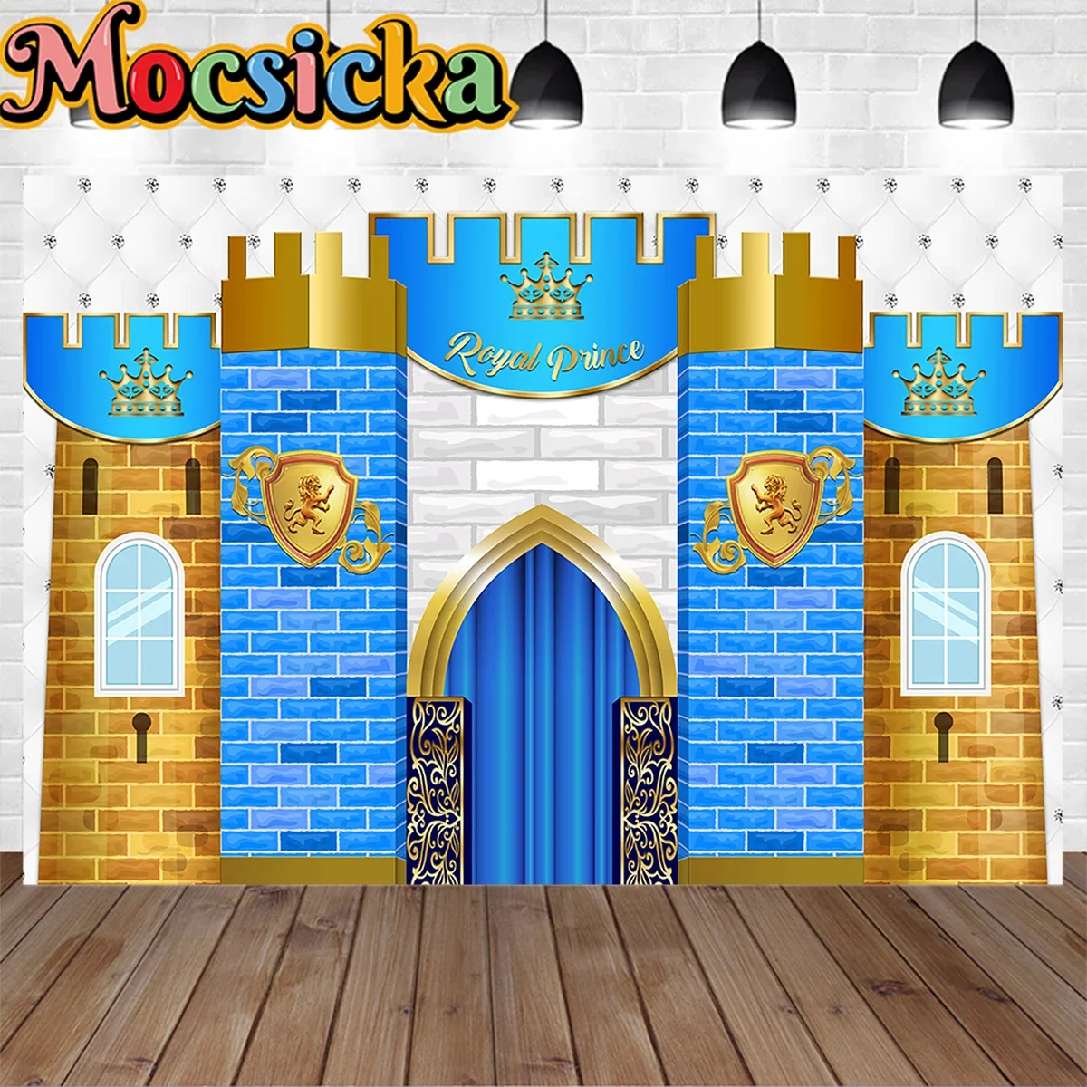 

Boy Prince Castle Birthday Headboard Decoration Background Poster Retro Golden Backdrop Baby Shower Photobooth Studio Photo Prop