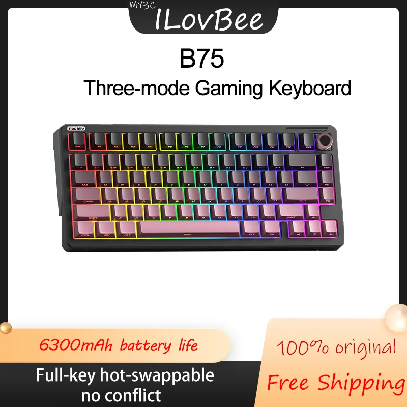 

Ilovbee B75 Retro Mechanical Keyboard Gaming Customizable Bluetooth Wireless Tri-Mode Gasket Rgb Knob Hot Swap E-Sports