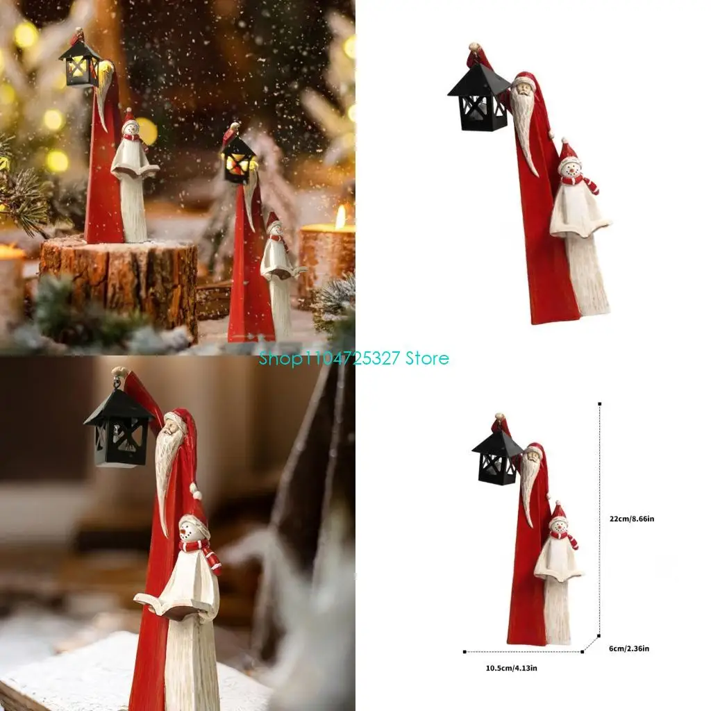 D8KF Handgemachte Weihnachten Beleuchtete Santa Und Schneemann Figuren Set Harz Materialien Festival Home Büro Dekoration